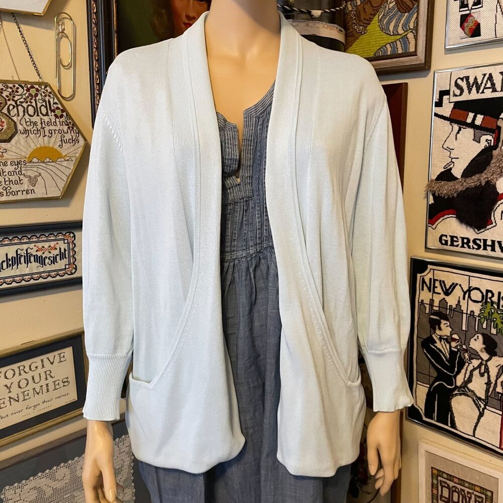 Sideffects Plus Light Blue Cardigan Sweater Womens 2X Acrylic Cotton Blend Knit